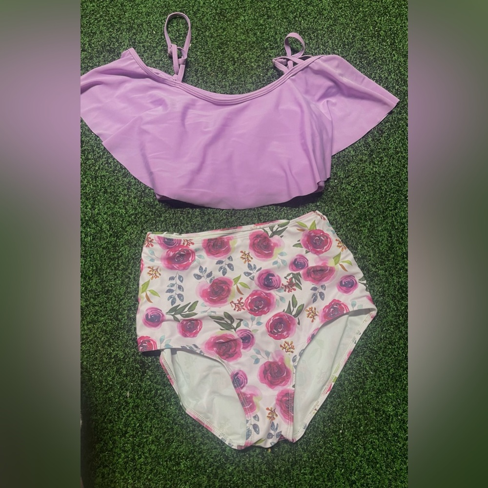 small girls purple two piece bathing suit